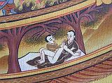 Tibetan Buddhism Wheel Of Life 07 06 Contact - Couple Embracing In the sixth link, contact, a couple embrace depicting the contact of the sense organs with their objects. Contact is a mental factor that distinguishes objects as pleasurable, painful, or neutral.